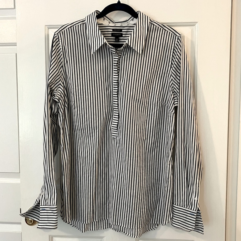Talbots striped black and white women’s pullover blouse, size 16